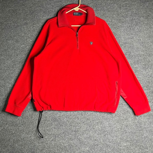 Polo by Ralph Lauren Other - Polo Ralph Lauren Mens XL Red Fleece Quarter Zip Pullover Elbow Patches Logo VTG